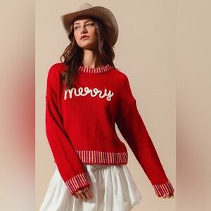 SO ME Merry Lettering Embroidered Christmas Sweater